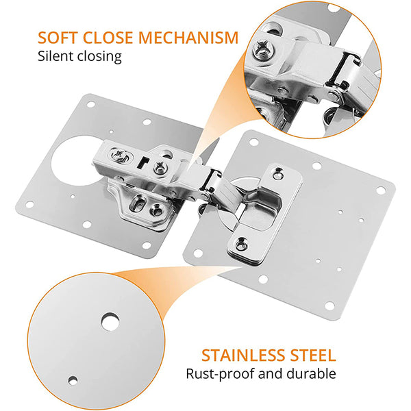 Neoteck Cabinet Half Overlay Hinges Repair Plates Kit (8 Repair Plates+4 Hinge+72 Screws)