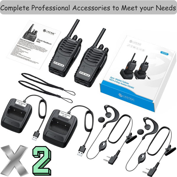 4Pcs Professional Walkie Talkies Rechargeable Long Range 2 Way Radio Portable Walkie Talkies Supports VOX & 16CH Walky Talky with LED Light Earpieces for Activity etc Audio Mother's Day Gift