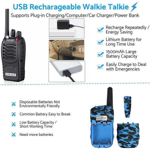 2Pcs Professional 2 Way Radio Walkie Talkies Portable Adult Walkie Talkies Rechargeable Support 16 Channel VOX Function with Original Earpieces Perfect for Daily Use Audio Communication Mother's Day Gift