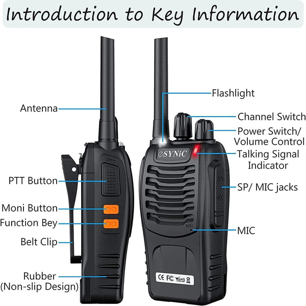 2Pcs Professional 2 Way Radio Walkie Talkies Portable Adult Walkie Talkies Rechargeable Support 16 Channel VOX Function with Original Earpieces Perfect for Daily Use Audio Communication Mother's Day Gift