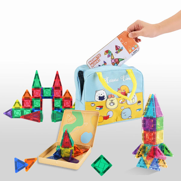 Mini Magnetic Tiles, 60PCS Travel Magnetic Tiles with Case, STEM Educational Building Set Construction Toys for Kids Ages 3+, Portable Building Toys for Toddlers, Boys & Girls Birthday Gift