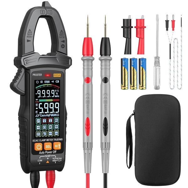 Digital Clamp Meter, 600A DC AC Current, 600V AC/DC Voltage NCV Continuity Capacitance Resistance Frequency Diode Hz Test