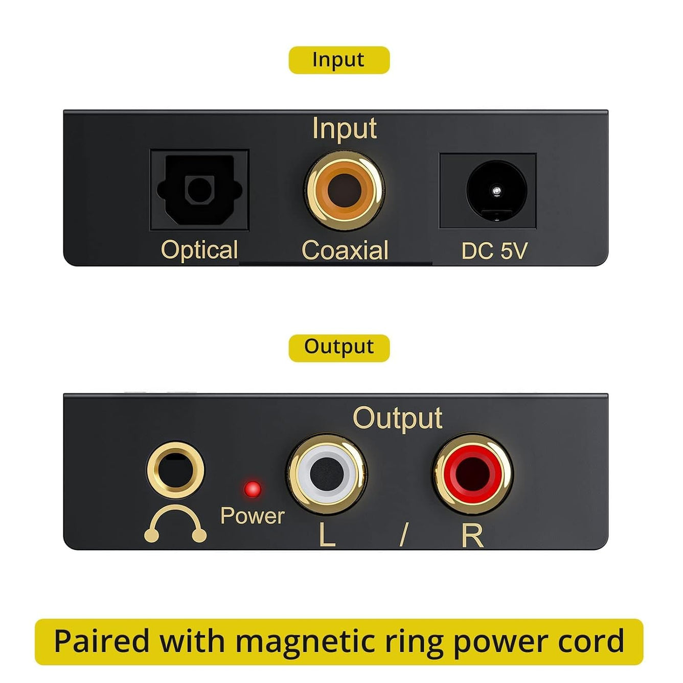 PROZOR 192Khz Digital-to-Analog Audio Converter, 5.1CH Optical/Toslink/SPDIF to RCA/3.5mm Adapter with Magnetic Ring Power Cord, Plastic Audio Accessory for HDTVs, Blu-Ray DVD, PS3, PS4