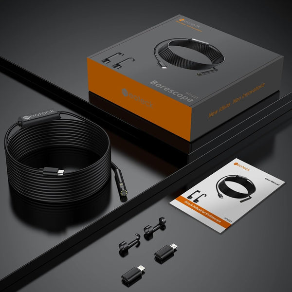 Neoteck Dual-Lens Borescope Snake Inspection Camera with 8+1 Adjustable LED Lights1920P IP67 Waterproof HD Bore Scop &5-Meter/16.4FT Semi-Rigid Cable, Perfect Compatibility with Android & iOS