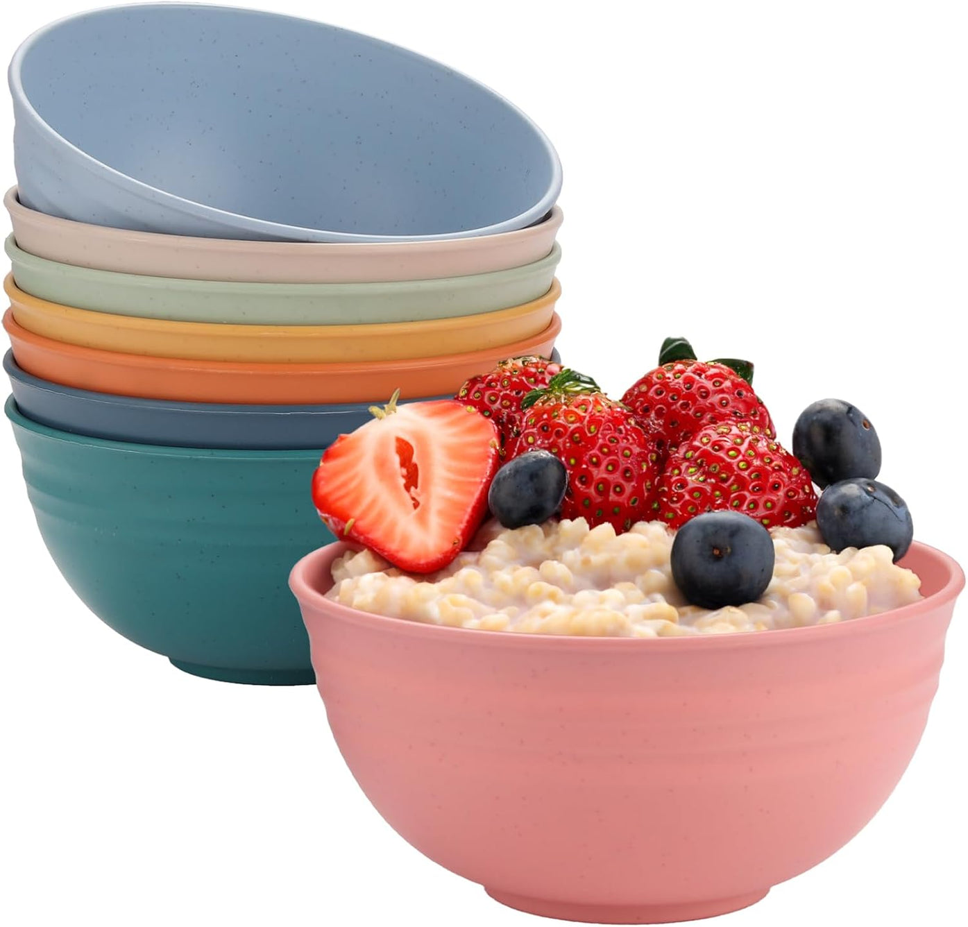 HOMGEN 8PCS Reusable Plastic Bowls 800ML/28oz Unbreakable Outdoor Picnics Camping Dinnerware Microwave & Dishwasher Safe Soup Bowls Lightweight Dinner Set for 8 BPA Free Bowls for Rice Noodle Salad