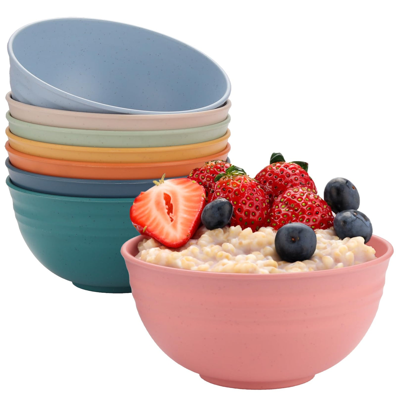 HOMGEN 8PCS Reusable Plastic Bowls 800ML/28oz Unbreakable Outdoor Picnics Camping Dinnerware Microwave & Dishwasher Safe Soup Bowls Lightweight Dinner Set for 8 BPA Free Bowls for Rice Noodle Salad