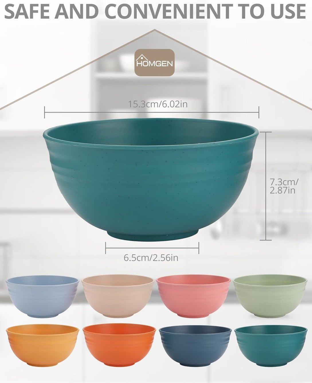 HOMGEN 8PCS Reusable Plastic Bowls 800ML/28oz Unbreakable Outdoor Picnics Camping Dinnerware Microwave & Dishwasher Safe Soup Bowls Lightweight Dinner Set for 8 BPA Free Bowls for Rice Noodle Salad