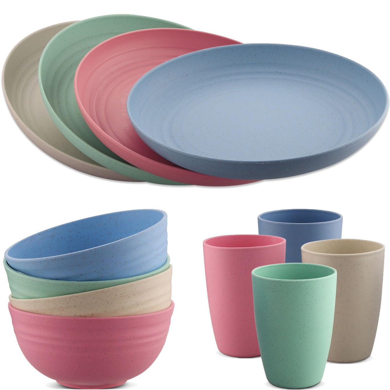 HOMGEN Plastic Dinner Set 12Pcs Unbreakable Light-Weight Kids Dinning Set Picnic Plates and Cups Set Dishwasher Safe Camping Plates and Bowls Set Camping Crockery Set for Home & Picnic etc