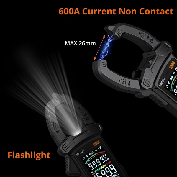 Digital Clamp Meter, 600A DC AC Current, 600V AC/DC Voltage NCV Continuity Capacitance Resistance Frequency Diode Hz Test