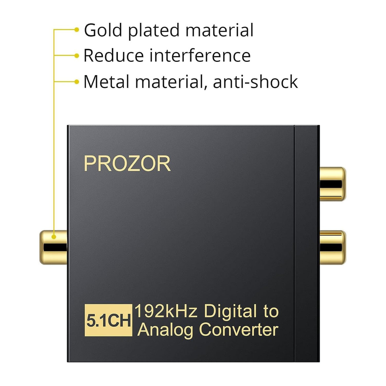 PROZOR 192Khz Digital-to-Analog Audio Converter, 5.1CH Optical/Toslink/SPDIF to RCA/3.5mm Adapter with Magnetic Ring Power Cord, Plastic Audio Accessory for HDTVs, Blu-Ray DVD, PS3, PS4