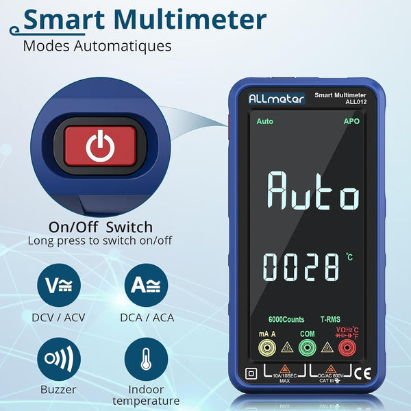 ALLmeter Digital Multimeter 6000 Counts Current Meter with Colour Screen CAT II 1000V CAT III 600V True RMS Voltmeter for AC/DC Voltage Current Capacity Resistance Diodes Frequency Temperature NCV