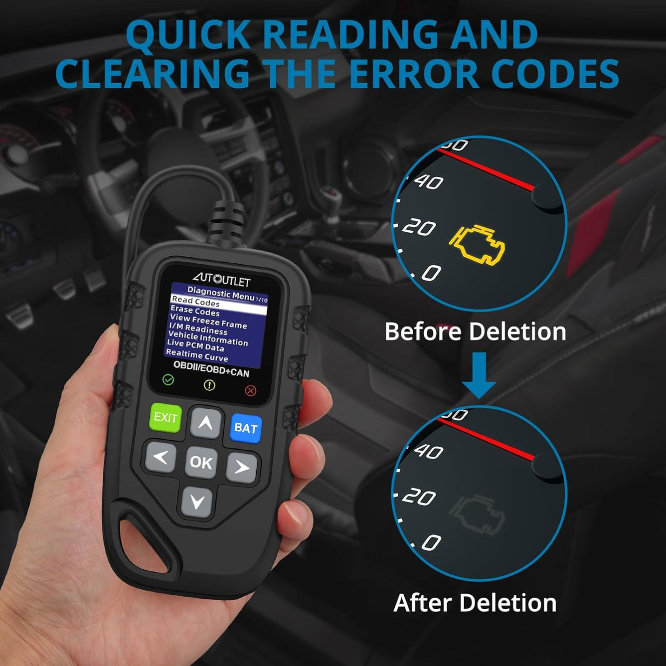 AUTOUTLET OBD2 Scanner Code Reader for Quick Diagnosis and Clear Trouble Codes, Wide DTC Library with 13 Languages, Compatible with Various Vehicle Protocols for