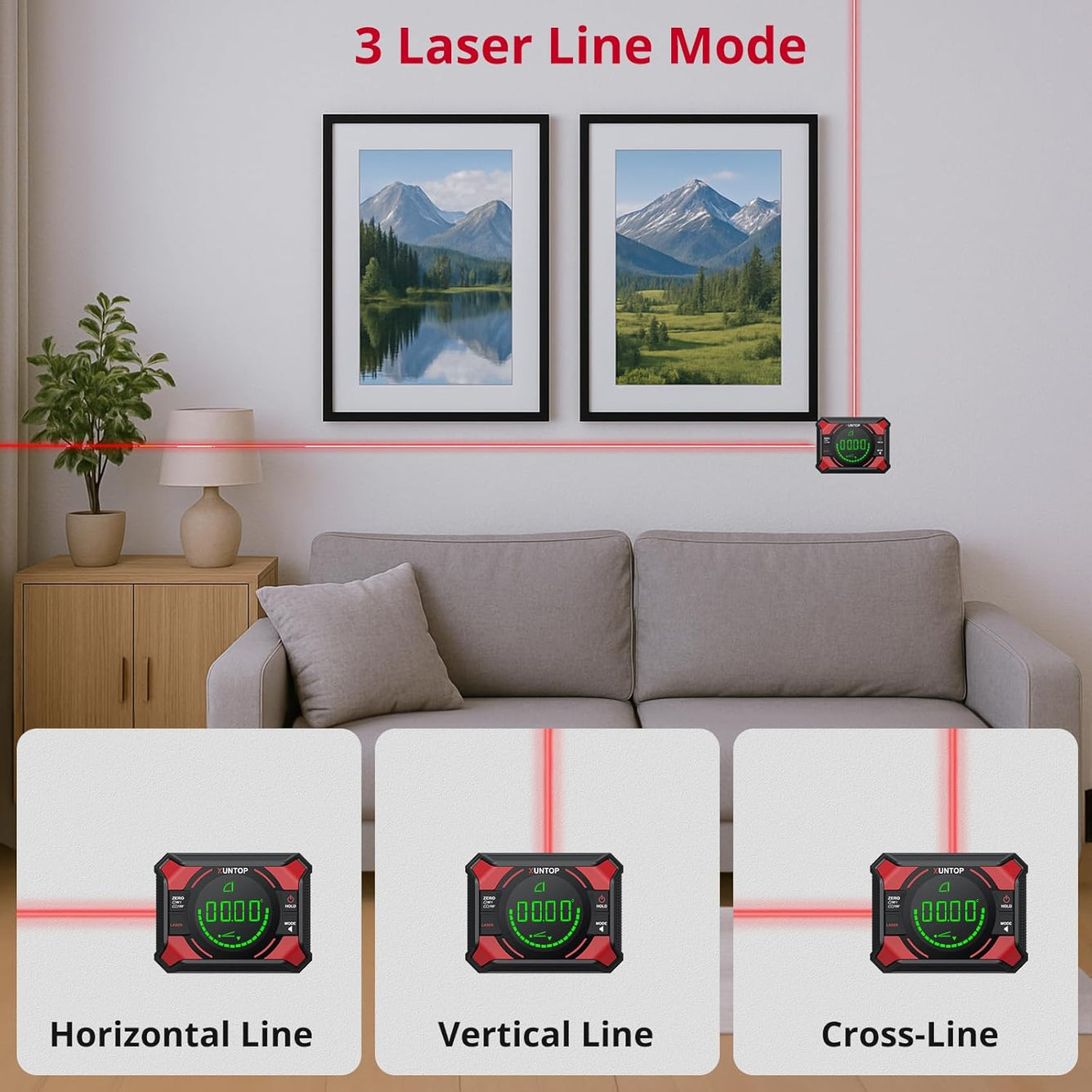 4x90/2x180°(0.01°) Digital Angle Finder with Dual Laser Digital Angle Gauge with Bottom and Back Magnetic Rechargeable Inclinometer with Digital Level Bubble (Class 2 Laser, 1mW Power Output)
