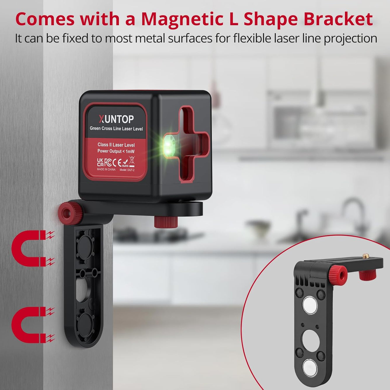 XUNTOP 100Ft Laser Level Self Leveling (±3°) with ±1.5mm/5m Accuracy Green Cross Laser Level with Magnetic Bracket and Pouch for Picture Hanging Wall Floor Tile Construction