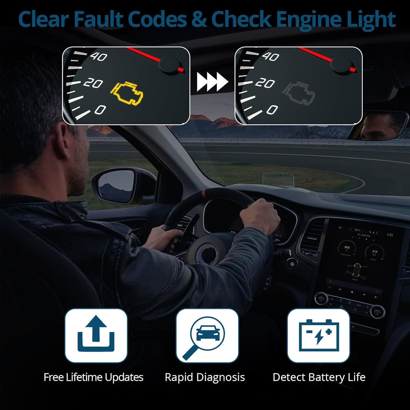 OBD2 Scanner OBDII Car Diagnostic Scanner 1.7'' Color Screen,Supports 9 Protocols,Engine Fault Reader,Real-Time Data,DTC Lookup,I/M EVAP Compatible with Most 1996 and Later Vehicles