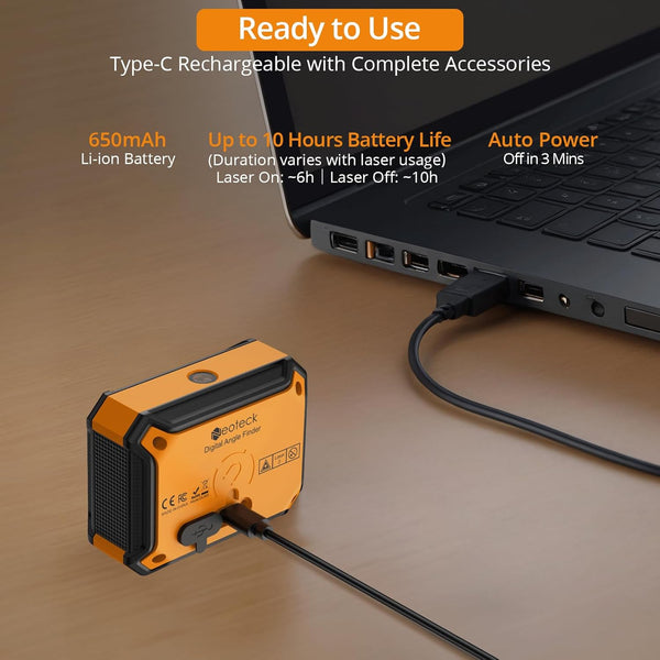 Neoteck Digital Angle Finder with Dual Laser (Class 2 Laser, 1mW Power Output) 4x90/2x180°Angle Gauge with LED Display and Data Hold USB Charging Level Box with Bottom and Back Strong Magnetic