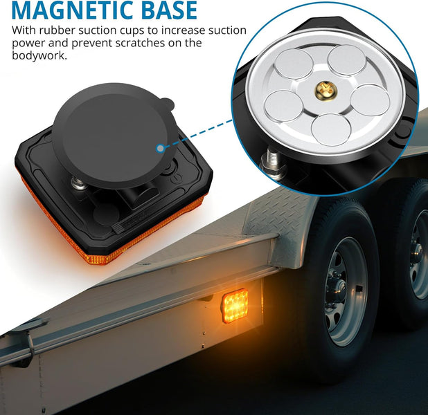 AUTOUTLET 2pcs Rechargeable Flashing Lights for Vehicles, Magnetic Strobe Hazard Lights, Wireless Portable Amber Led Warning Beacon Emergency Light for Trucks Bus Tractor Oversize Trailer