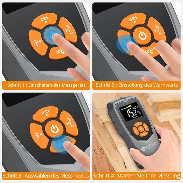 Neoteck Moisture Meter Wall Moisture Meter Masonry Moisture Meter for Walls, Drywall, Wood, Masonry, Woodworking, Plaster, Floor, Concrete, 0-50 mm Analysis Depth