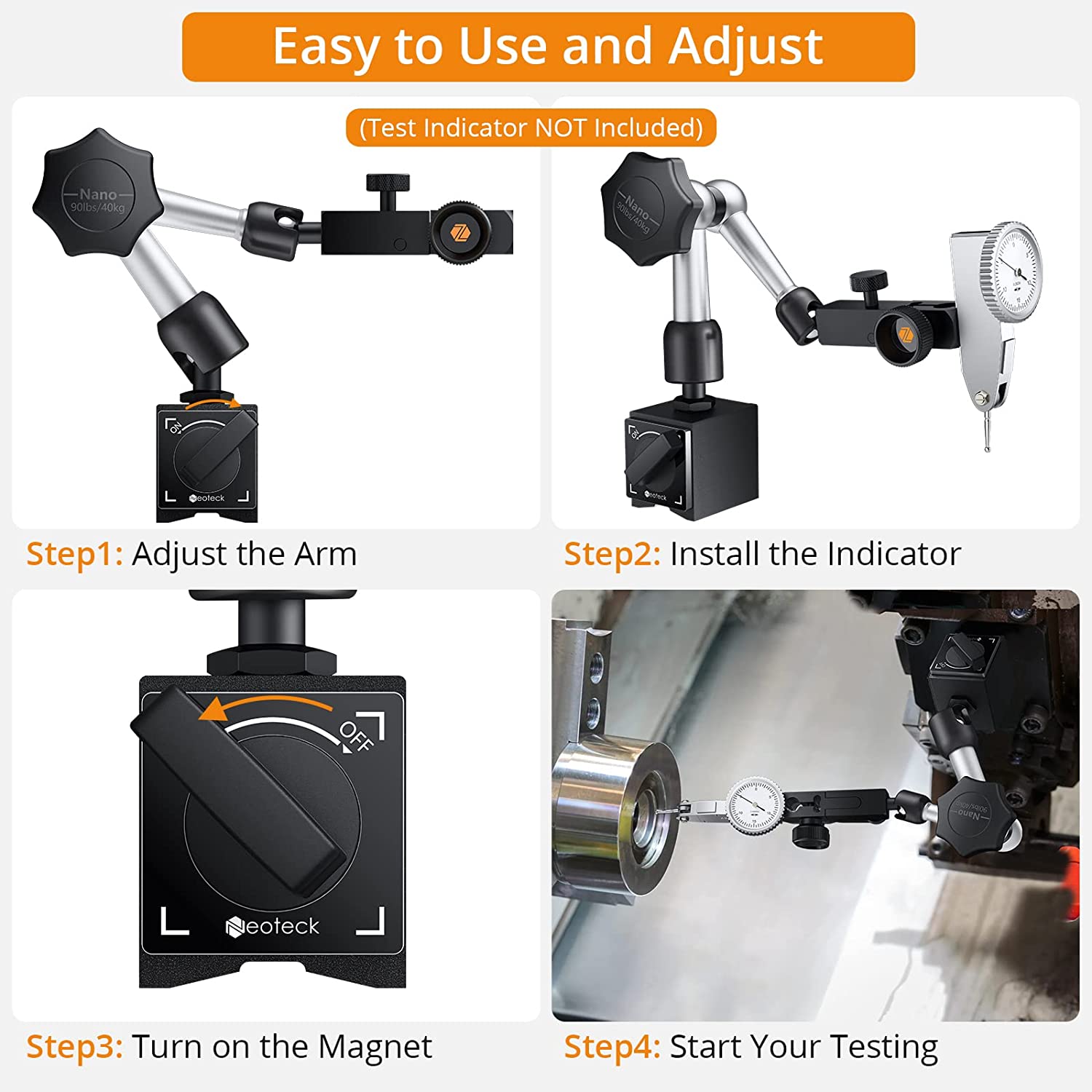 Neoteck Magnetic Base Stand for Digital Dial Indicator Gauge 90lbs/40k