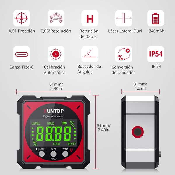 Digital Inclinometer 4x90° Digital Level Box with Electronic Laser Digital Inclinometer Waterproof IP54 for Automobiles, Carpentry, Construction