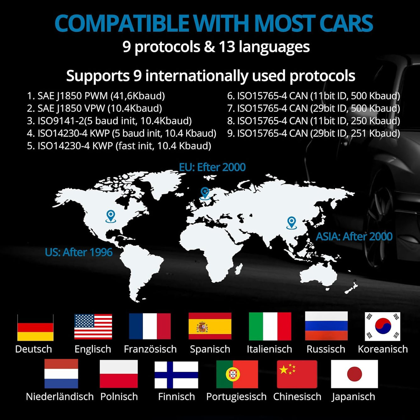 AUTOUTLET OBD2 Scanner Code Reader for Quick Diagnosis and Clear Trouble Codes, Wide DTC Library with 13 Languages, Compatible with Various Vehicle Protocols for