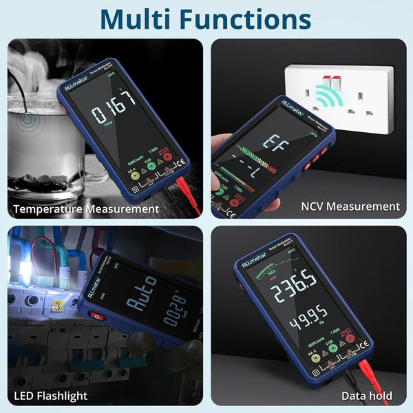 ALLmeter Digital Multimeter 6000 Counts Current Meter with Colour Screen CAT II 1000V CAT III 600V True RMS Voltmeter for AC/DC Voltage Current Capacity Resistance Diodes Frequency Temperature NCV