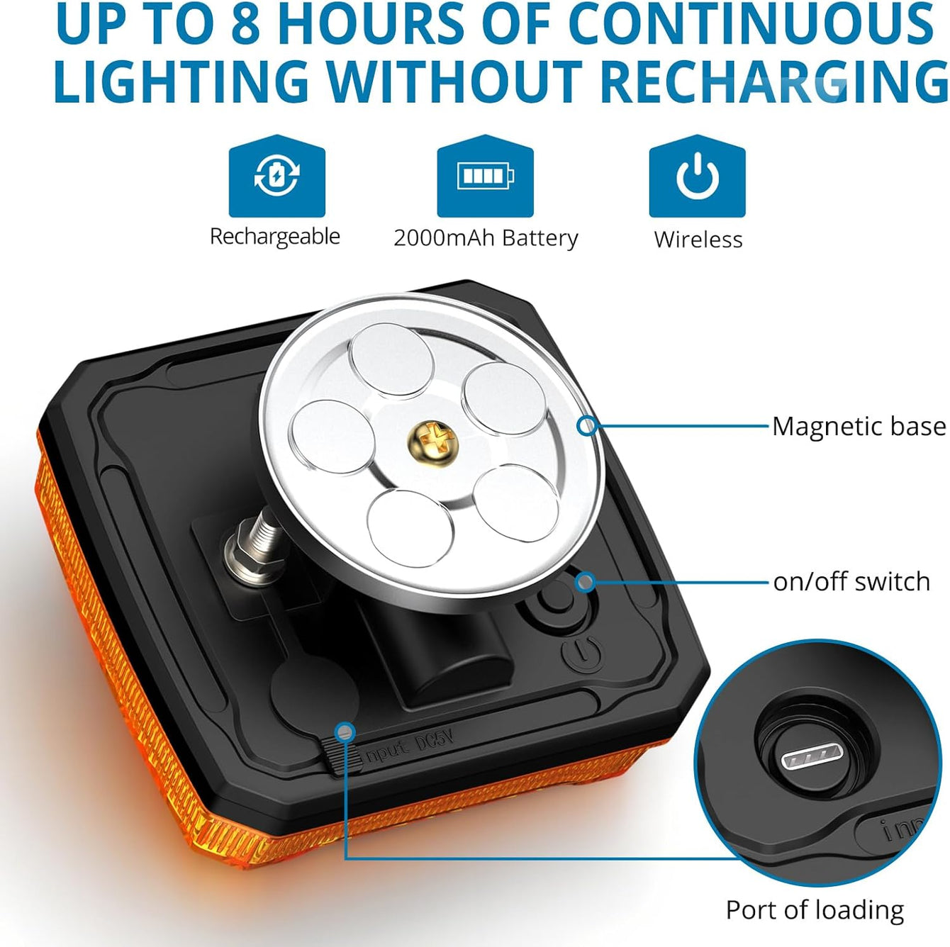 AUTOUTLET 2pcs Rechargeable Flashing Lights for Vehicles, Magnetic Strobe Hazard Lights, Wireless Portable Amber Led Warning Beacon Emergency Light for Trucks Bus Tractor Oversize Trailer