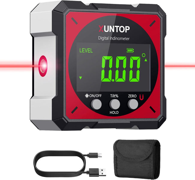Digital Inclinometer 4x90° Digital Level Box with Electronic Laser Digital Inclinometer Waterproof IP54 for Automobiles, Carpentry, Construction