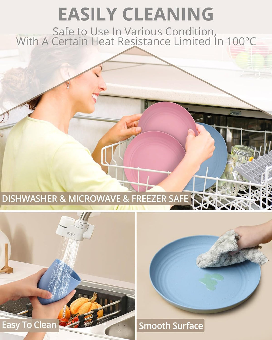 HOMGEN Plastic Dinner Set 12Pcs Unbreakable Light-Weight Kids Dinning Set Picnic Plates and Cups Set Dishwasher Safe Camping Plates and Bowls Set Camping Crockery Set for Home & Picnic etc