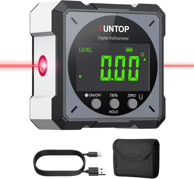 Digital Inclinometer 4x90° Digital Level Box with Electronic Laser Digital Inclinometer Waterproof IP54 for Automobiles, Carpentry, Construction