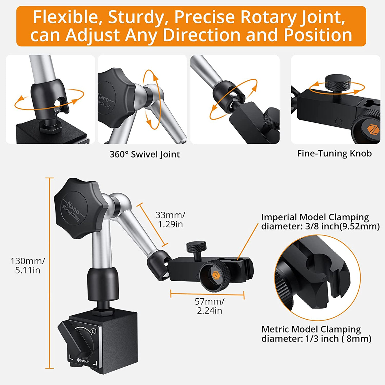 Neoteck Magnetic Base Stand for Digital Dial Indicator Gauge 90lbs/40k