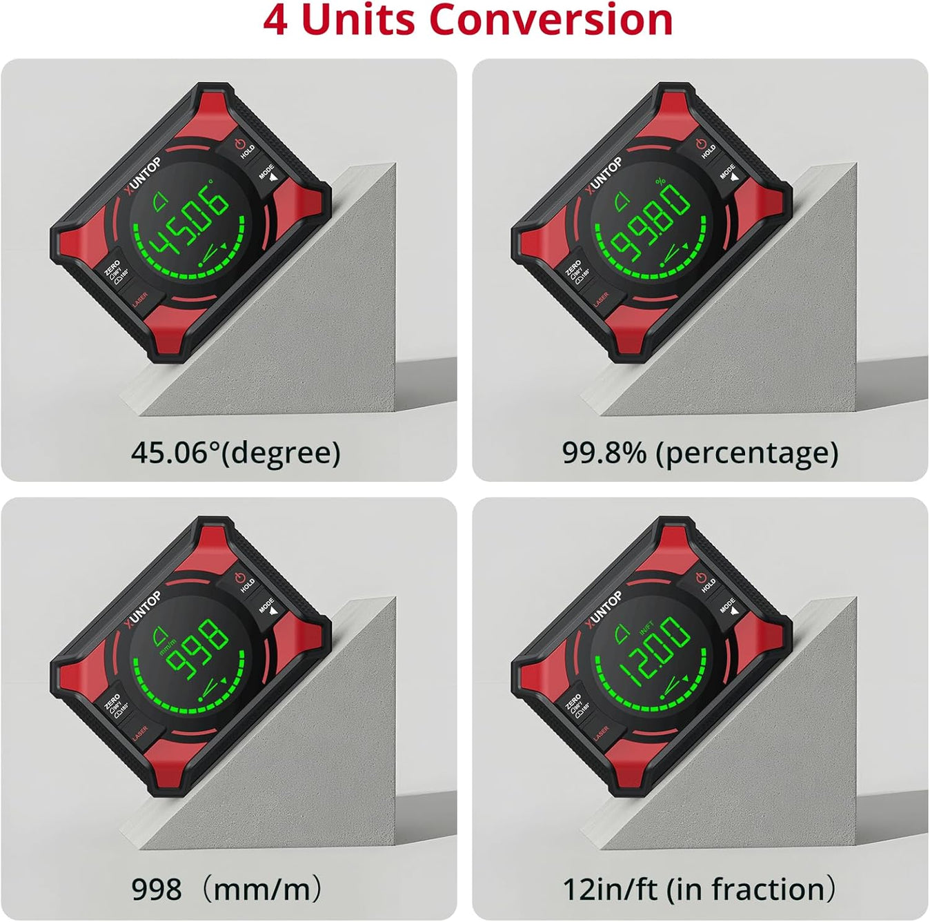 4x90/2x180°(0.01°) Digital Angle Finder with Dual Laser Digital Angle Gauge with Bottom and Back Magnetic Rechargeable Inclinometer with Digital Level Bubble (Class 2 Laser, 1mW Power Output)