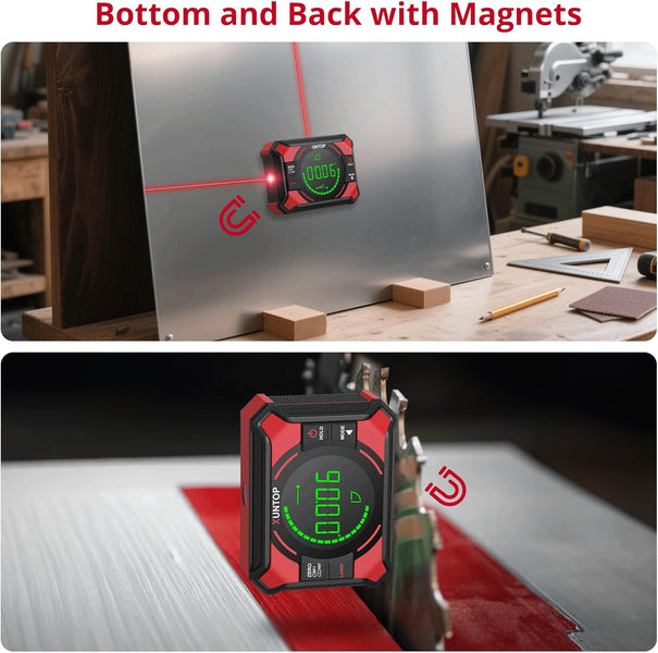4x90/2x180°(0.01°) Digital Angle Finder with Dual Laser Digital Angle Gauge with Bottom and Back Magnetic Rechargeable Inclinometer with Digital Level Bubble (Class 2 Laser, 1mW Power Output)