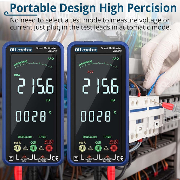 ALLmeter Digital Multimeter 6000 Counts Current Meter with Colour Screen CAT II 1000V CAT III 600V True RMS Voltmeter for AC/DC Voltage Current Capacity Resistance Diodes Frequency Temperature NCV