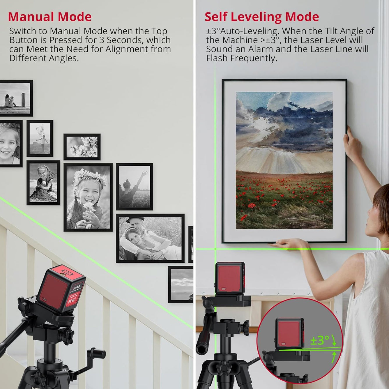 XUNTOP 100Ft Laser Level Self Leveling (±3°) with ±1.5mm/5m Accuracy Green Cross Laser Level with Magnetic Bracket and Pouch for Picture Hanging Wall Floor Tile Construction