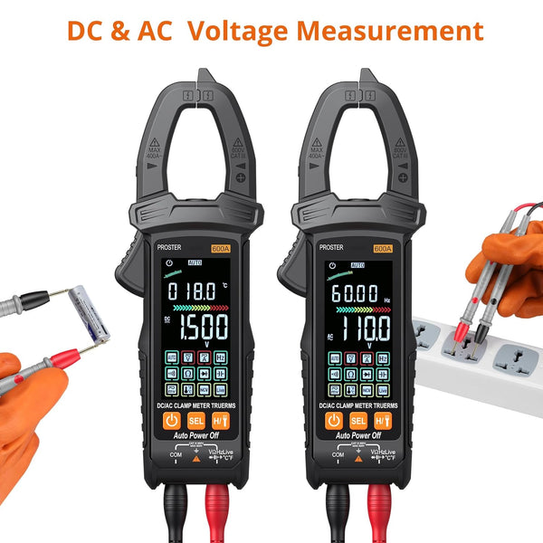 Digital Clamp Meter, 600A DC AC Current, 600V AC/DC Voltage NCV Continuity Capacitance Resistance Frequency Diode Hz Test