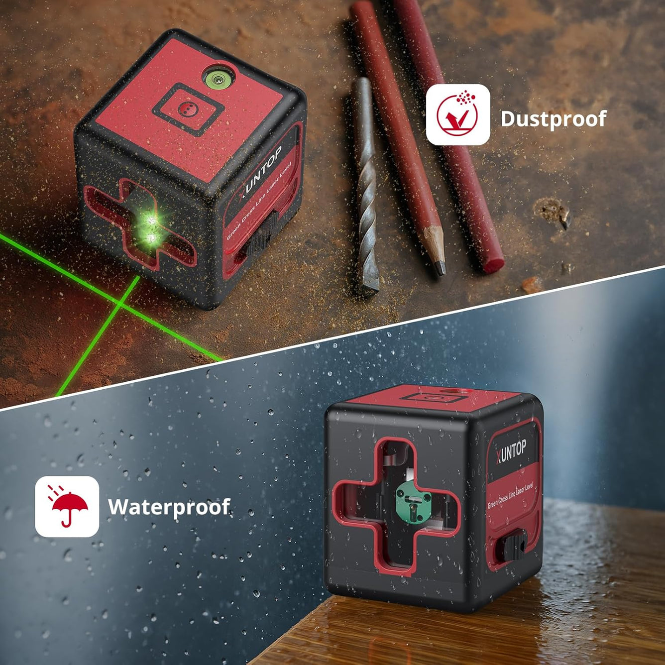 XUNTOP 100Ft Laser Level Self Leveling (±3°) with ±1.5mm/5m Accuracy Green Cross Laser Level with Magnetic Bracket and Pouch for Picture Hanging Wall Floor Tile Construction