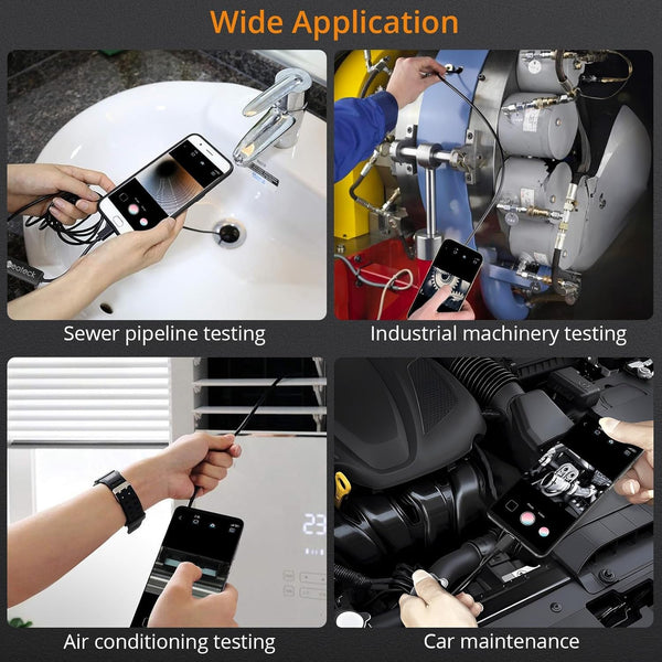 Neoteck Dual-Lens Borescope Snake Inspection Camera with 8+1 Adjustable LED Lights1920P IP67 Waterproof HD Bore Scop &5-Meter/16.4FT Semi-Rigid Cable, Perfect Compatibility with Android & iOS