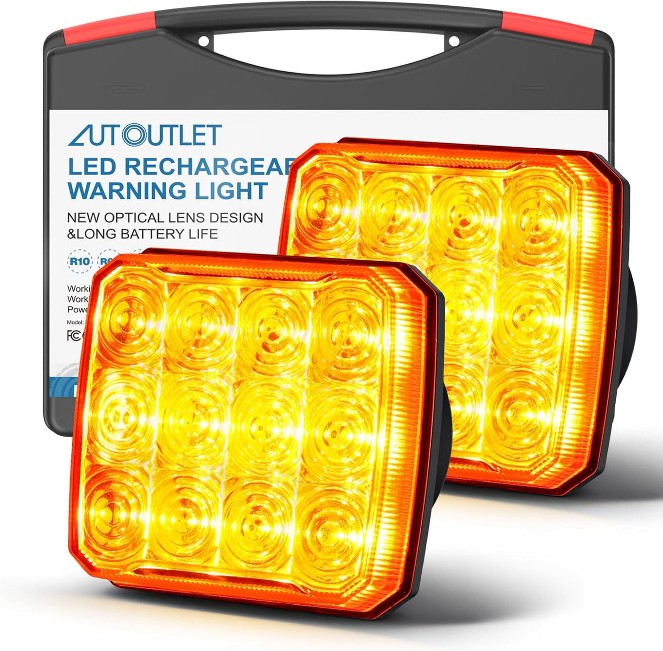 AUTOUTLET 2pcs Rechargeable Flashing Lights for Vehicles, Magnetic Strobe Hazard Lights, Wireless Portable Amber Led Warning Beacon Emergency Light for Trucks Bus Tractor Oversize Trailer