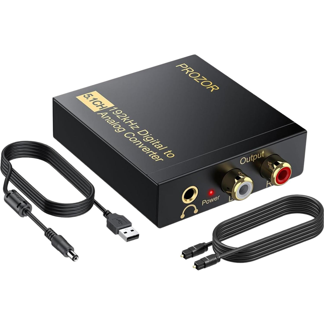 PROZOR 192Khz Digital-to-Analog Audio Converter, 5.1CH Optical/Toslink/SPDIF to RCA/3.5mm Adapter with Magnetic Ring Power Cord, Plastic Audio Accessory for HDTVs, Blu-Ray DVD, PS3, PS4