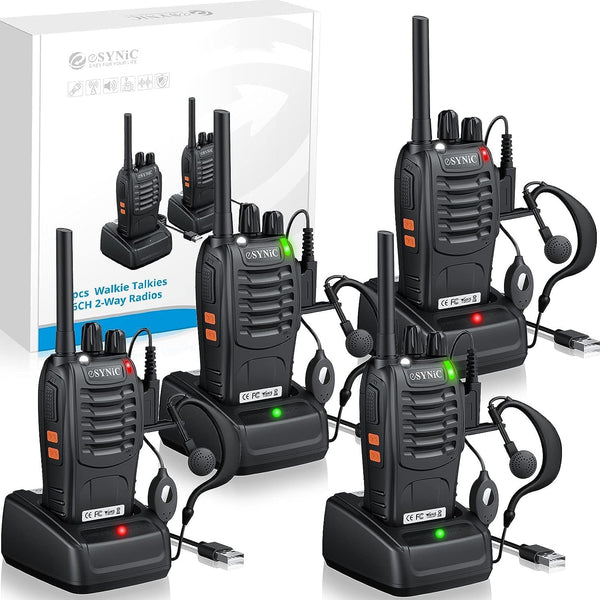 4Pcs Professional Walkie Talkies Rechargeable Long Range 2 Way Radio Portable Walkie Talkies Supports VOX & 16CH Walky Talky with LED Light Earpieces for Activity etc Audio Mother's Day Gift