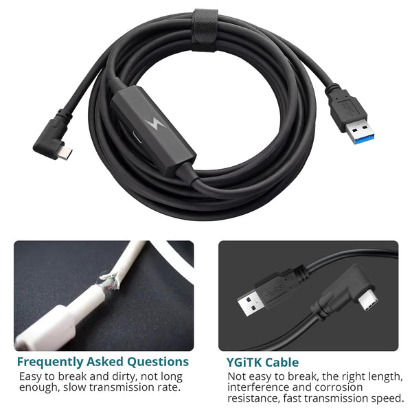 18W Link VR Cable 16FT Compatible with Oculus Quest 2 Port USB 3.0 to USB C Transmission Rate 5Gbps for 120HZ PC/Steam VR Video Games Accessories Wearable