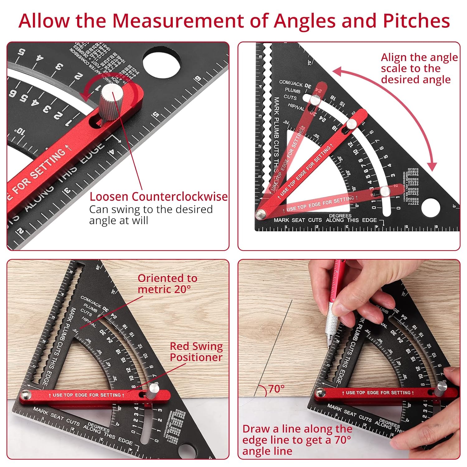 7 Inch Carpenter Square Rafter Square Woodworking Square Tool Aluminium Adjustable Combination Square Set Metal Carpentry Triangle Ruler with Marking Pen for Carpentry Construction