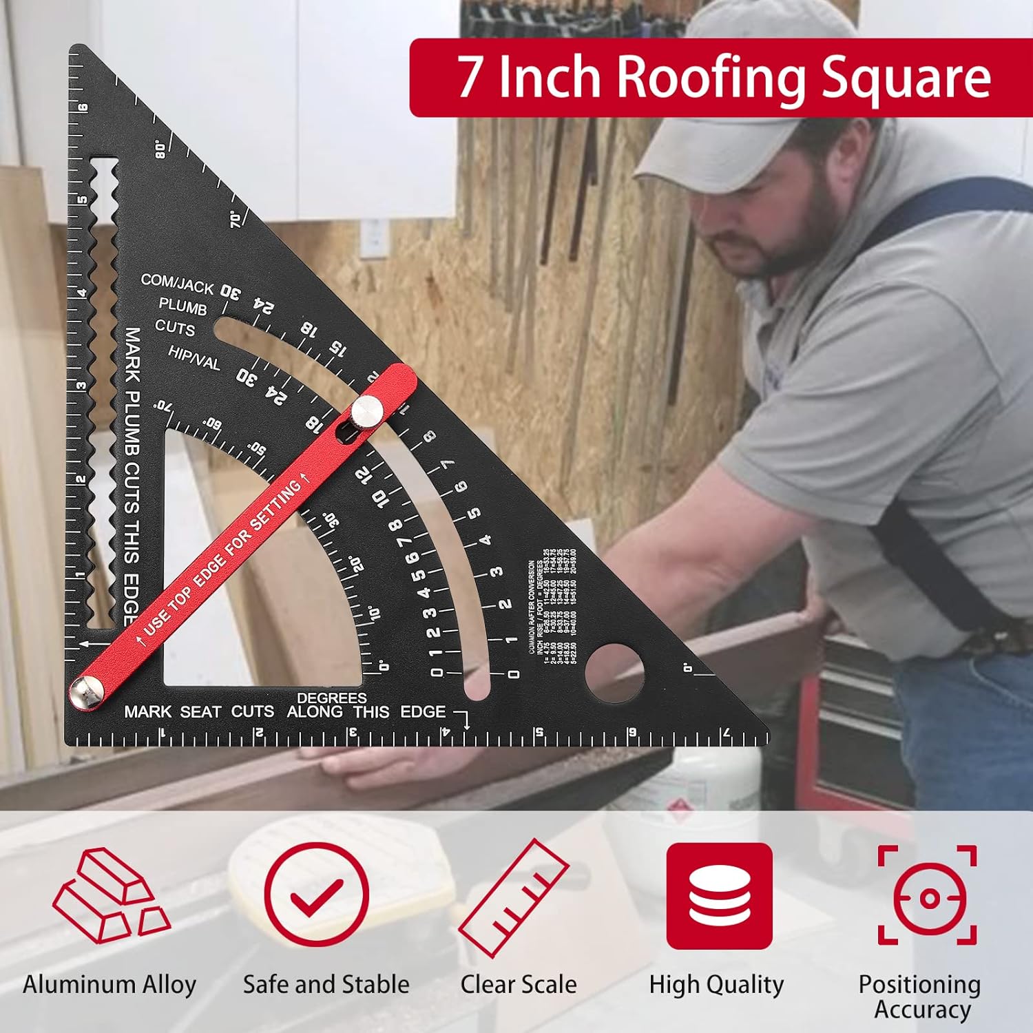 7 Inch Carpenter Square Rafter Square Woodworking Square Tool Aluminium Adjustable Combination Square Set Metal Carpentry Triangle Ruler with Marking Pen for Carpentry Construction