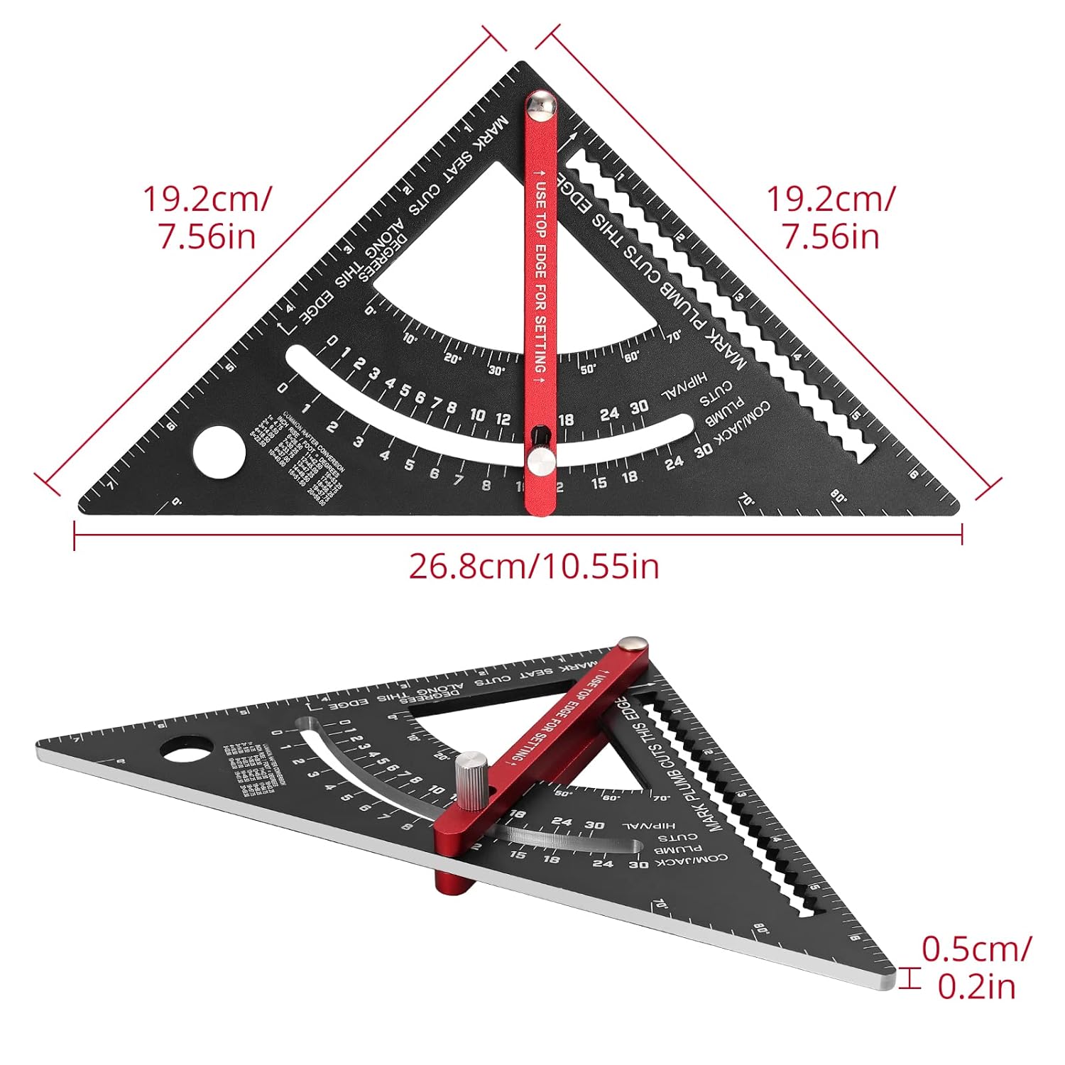 7 Inch Carpenter Square Rafter Square Woodworking Square Tool Aluminium Adjustable Combination Square Set Metal Carpentry Triangle Ruler with Marking Pen for Carpentry Construction