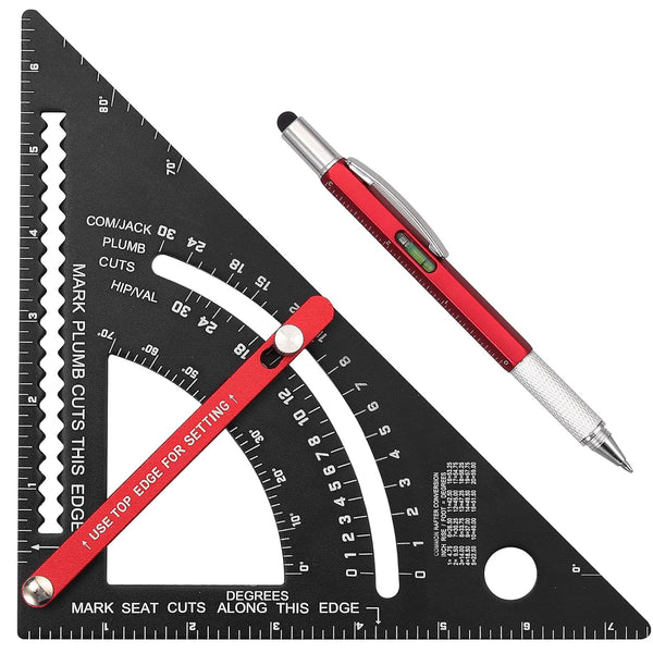 7 Inch Carpenter Square Rafter Square Woodworking Square Tool Aluminium Adjustable Combination Square Set Metal Carpentry Triangle Ruler with Marking Pen for Carpentry Construction