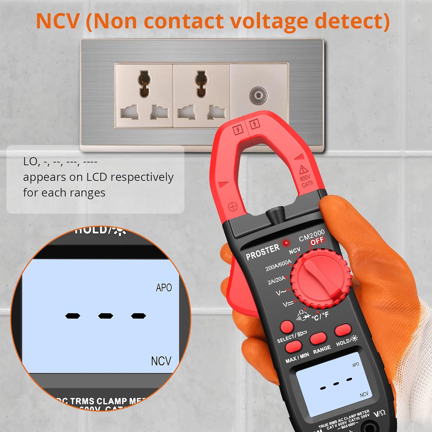 Clamp Meter TRMS 2000Counts Auto-Ranging 600A AC Current 600V AC/DC Voltage NCV Continuity Resistance Diode Test Clamp Multimeter with Test Leads Alligator Clips Screwdriver Storage Bag