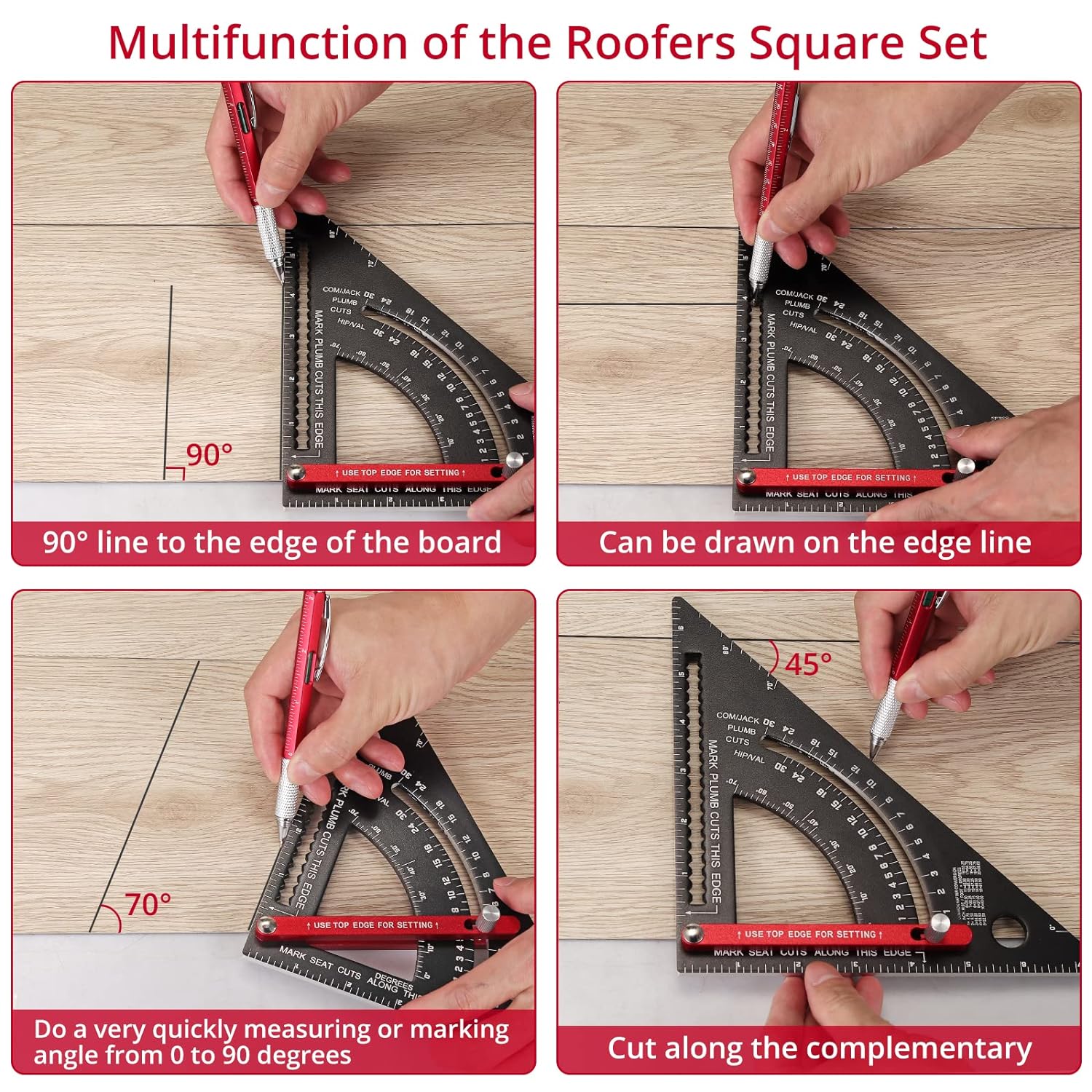 7 Inch Carpenter Square Rafter Square Woodworking Square Tool Aluminium Adjustable Combination Square Set Metal Carpentry Triangle Ruler with Marking Pen for Carpentry Construction