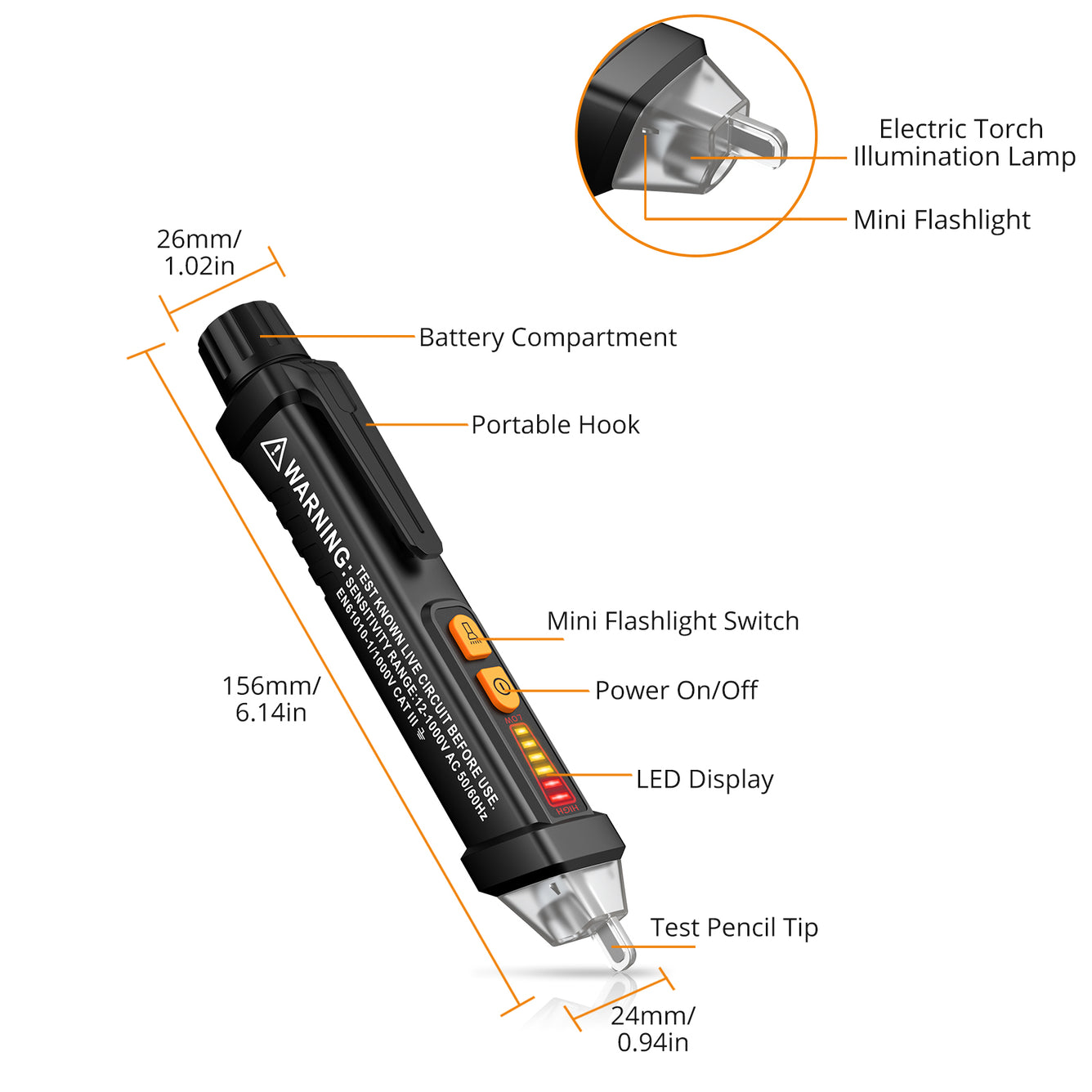 Neoteck 12-1000V AC Non-Contact Voltage Tester Pen - Black