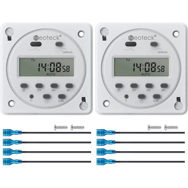 Neoteck 2PCs DC 12V Timer Switch 16A Digital Electronic LCD
